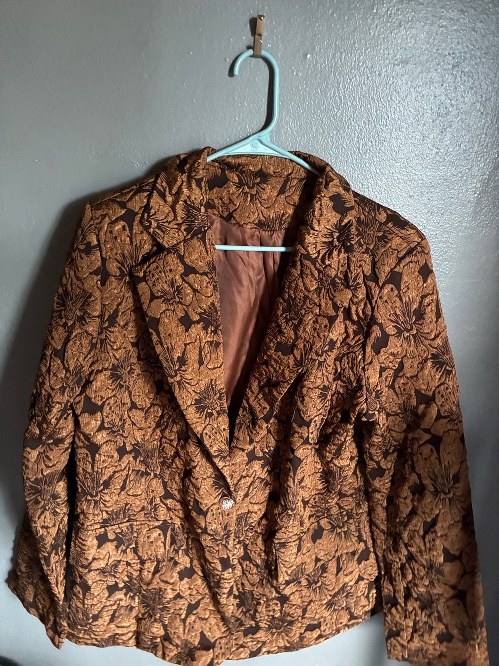 Womens Floral Textured Blazer Jacket - Brown